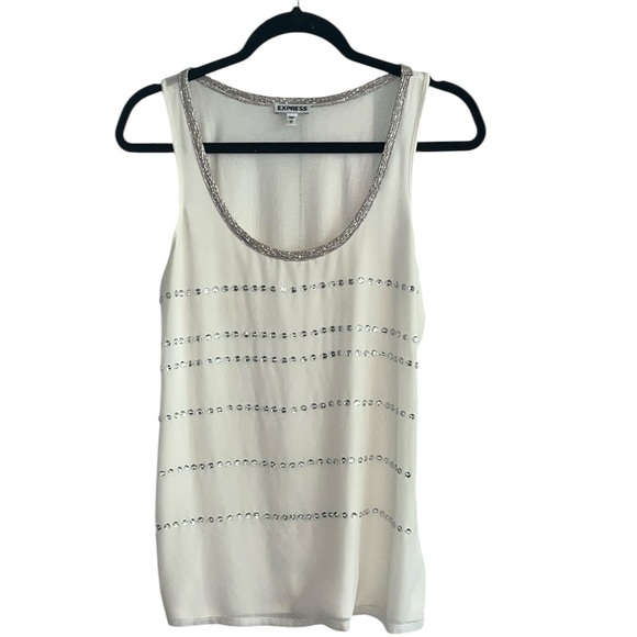 Express Tops - Express Tank Top White Scoop Neck Sequin Size small